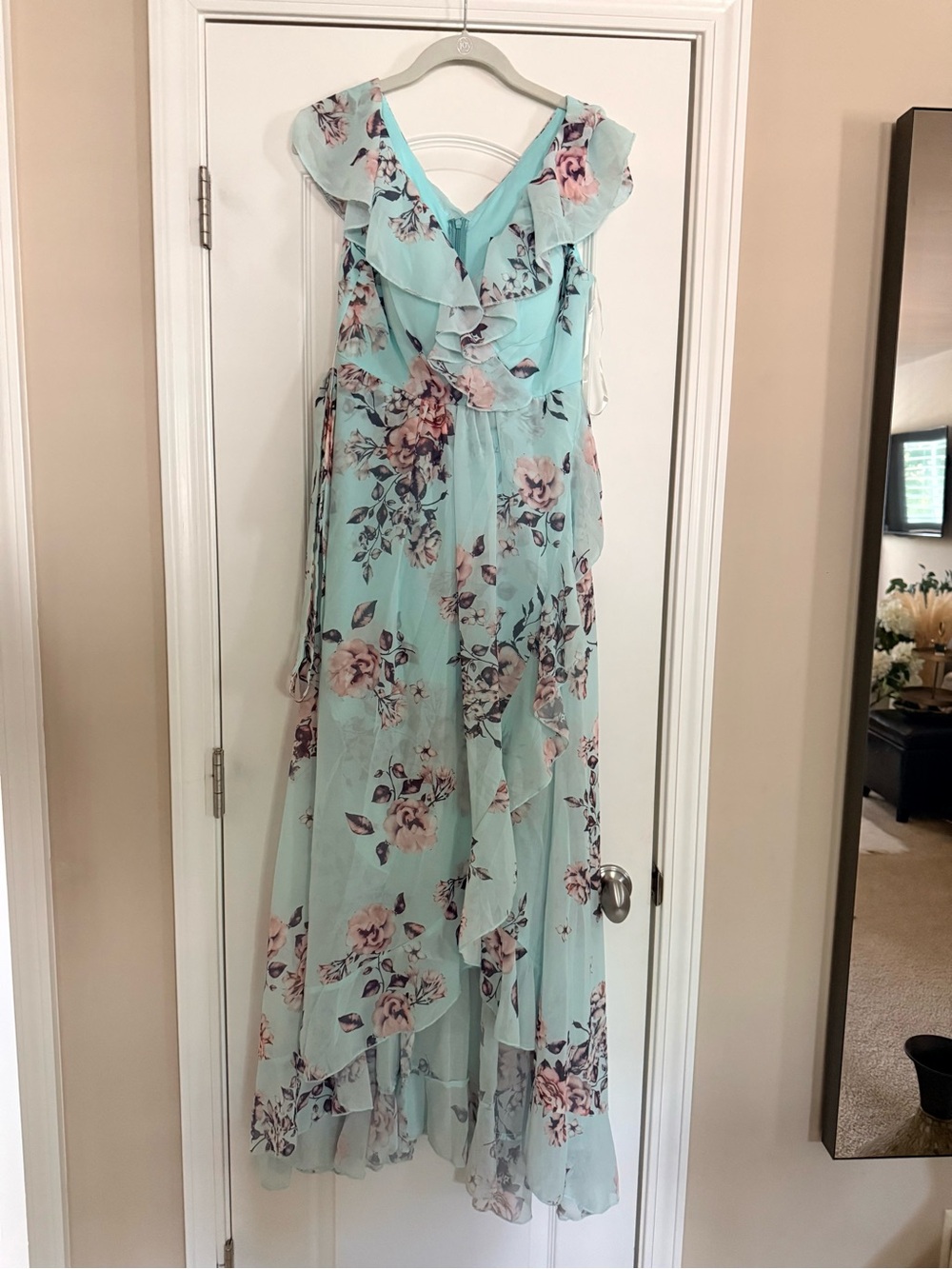 Floral Ruffle Maxi Dress in Light Blue